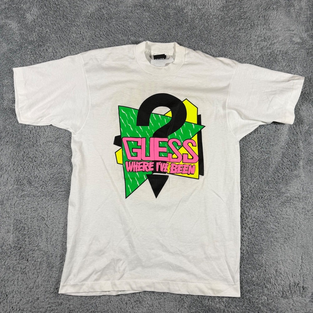 VTG 90s Guess Where I've Been Graphic T Shirt Single Stitch Made in USA Size L